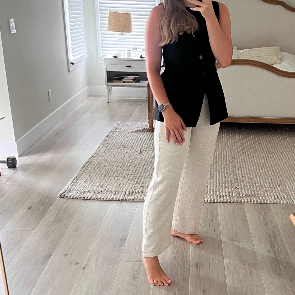 ELIE TAHARI flax Linen Blend Pull On Wide Leg Pants With Elastic Back Waistband